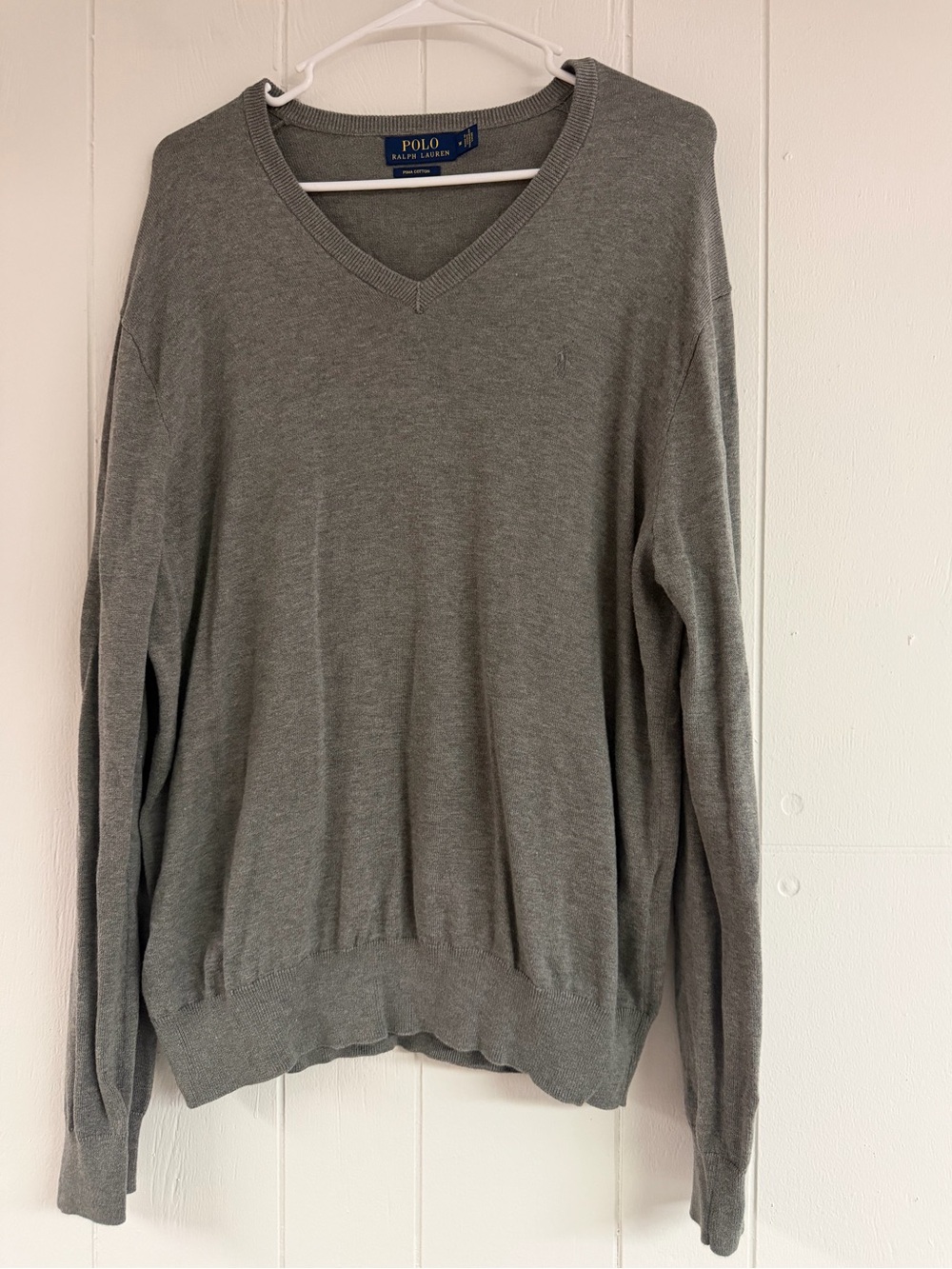 Ralph Lauren Polo Men's V-Neck Sweater in Heather Gray- Pima Cotton